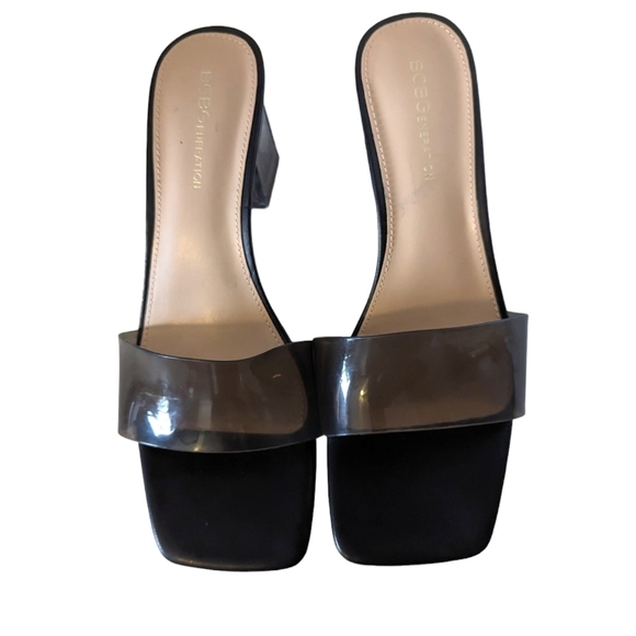 Vintage 90s BCBG Gray Plastic Mules Chunky Lucite Heel Square Toe Size 8.5 - Picture 5 of 8